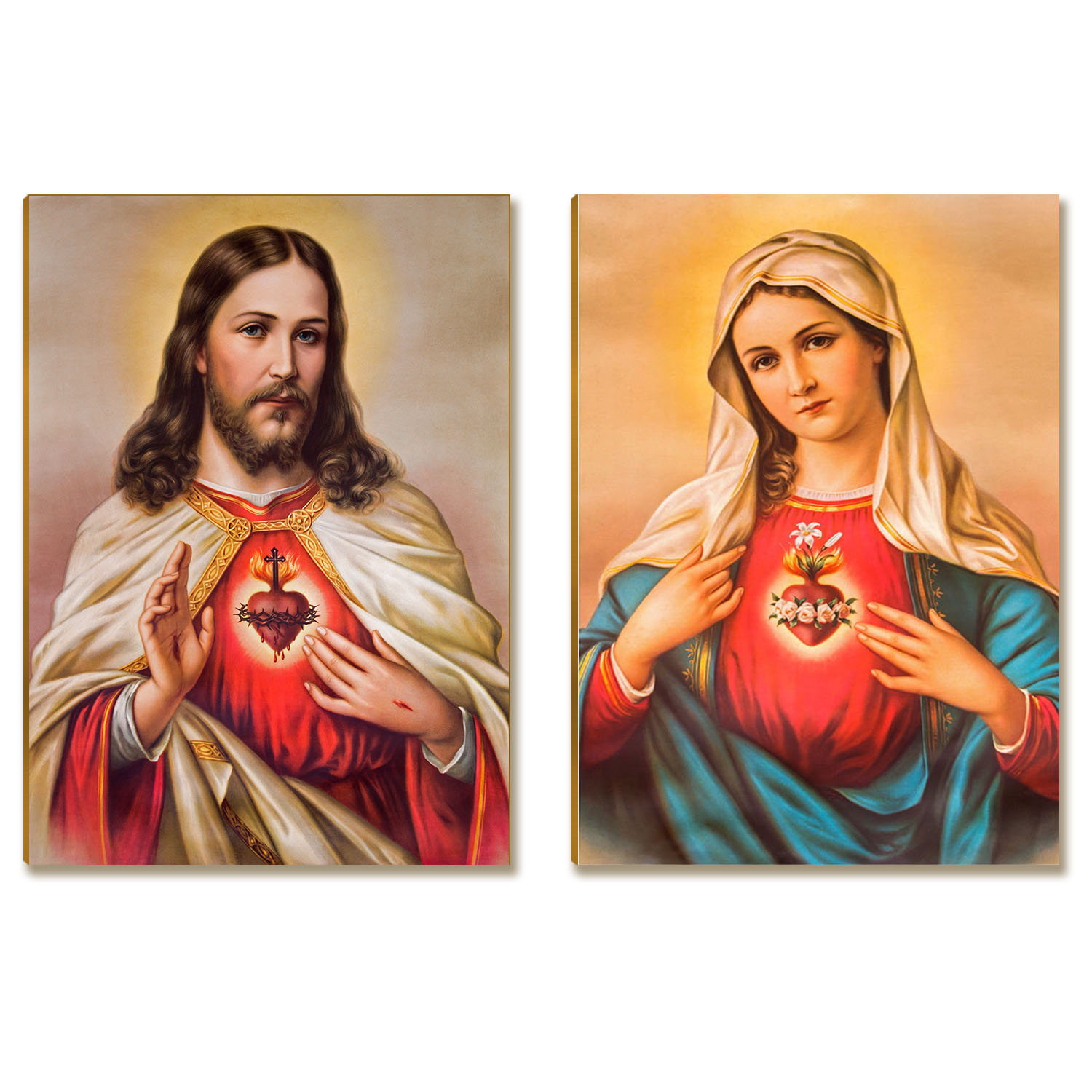 Kit 2 Placas MDF Pintura Sacra  Clássica Jesus E Maria FE7