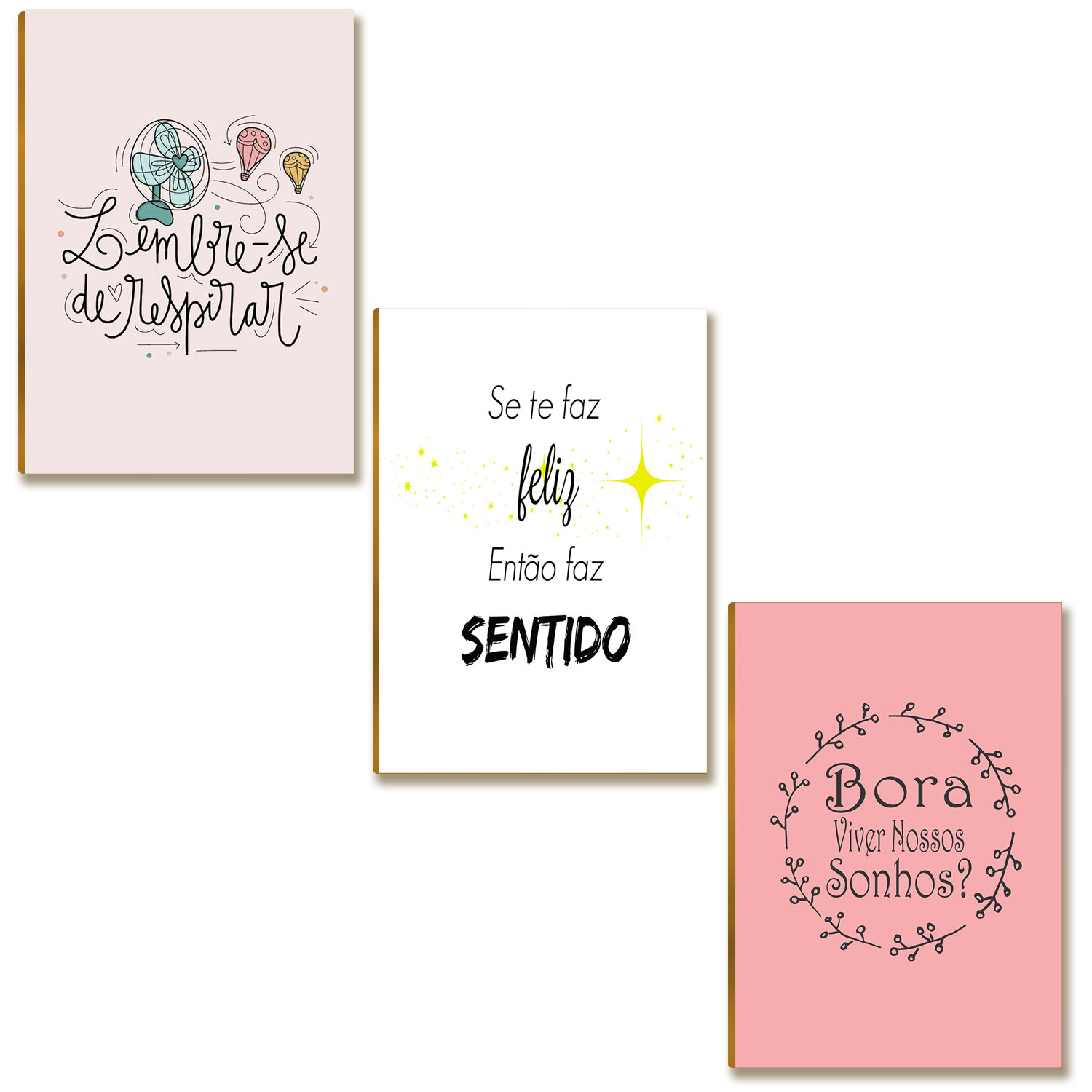 Kit 03 Placas MDF Bora Viver Nossos Sonhos Decoração DC9