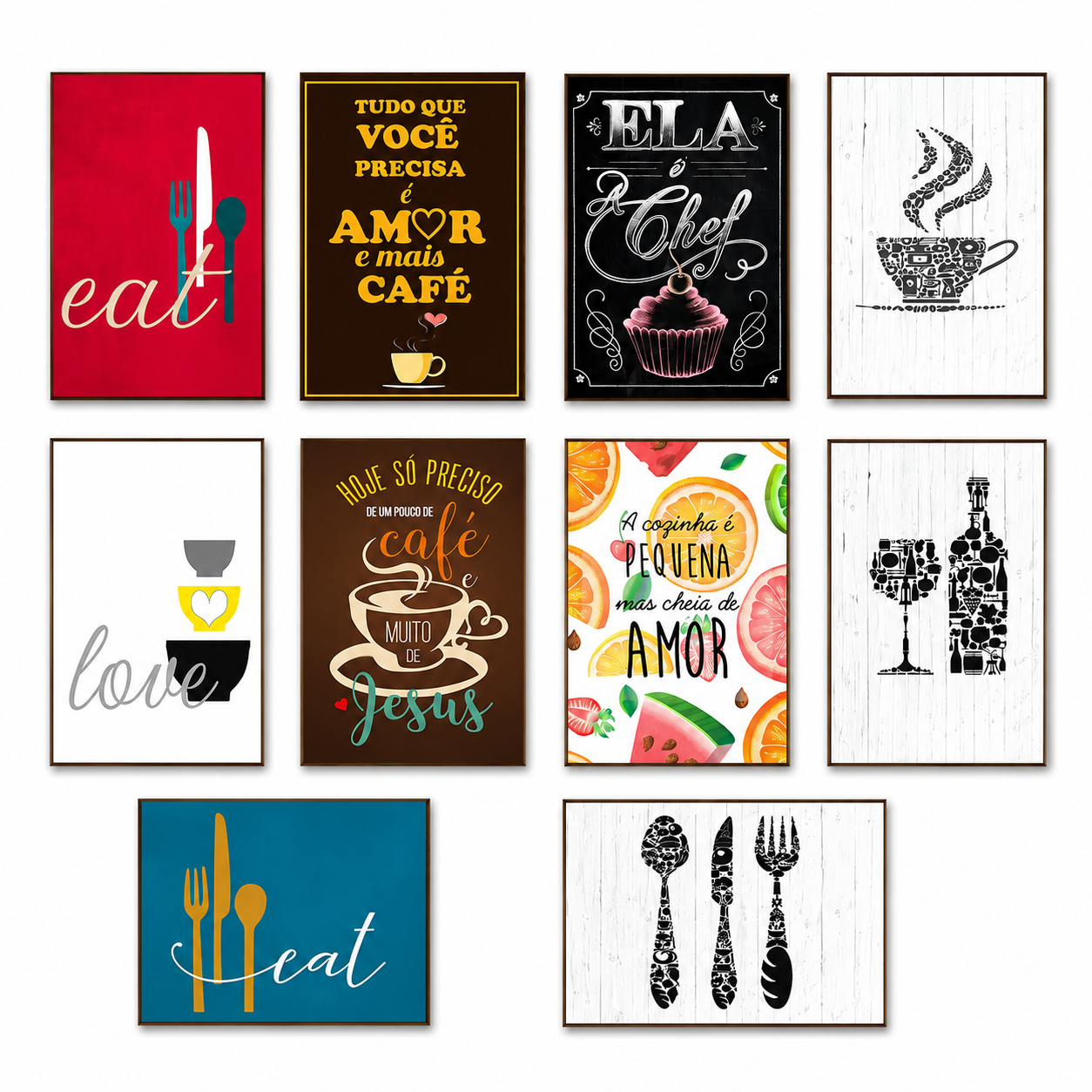 Kit Com 10 Quadros Decoração Parede Placa MDF 3mm Cozinha Cor:CZ16