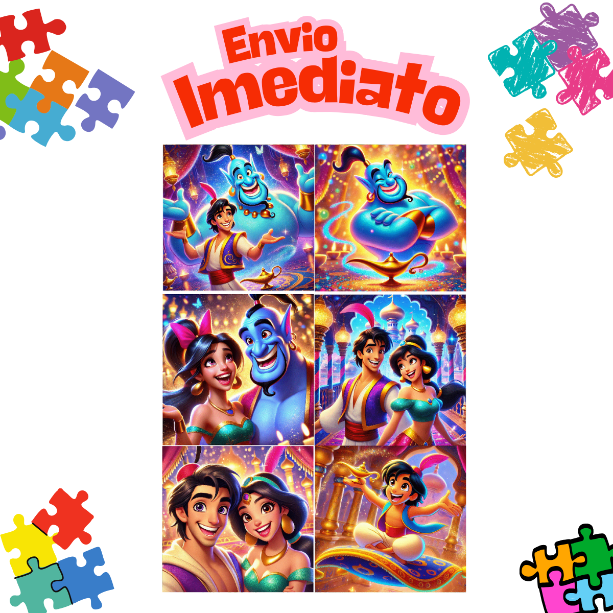 Kit 6 Jogos Quebra Cabeca Infantil  25 pecas desenho animado Desenho:Gênio