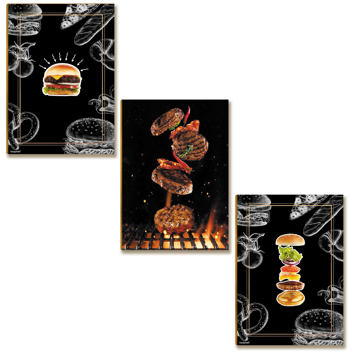 Kit 3 Placas MDF Temático Hamburgueria Decorativa LN2