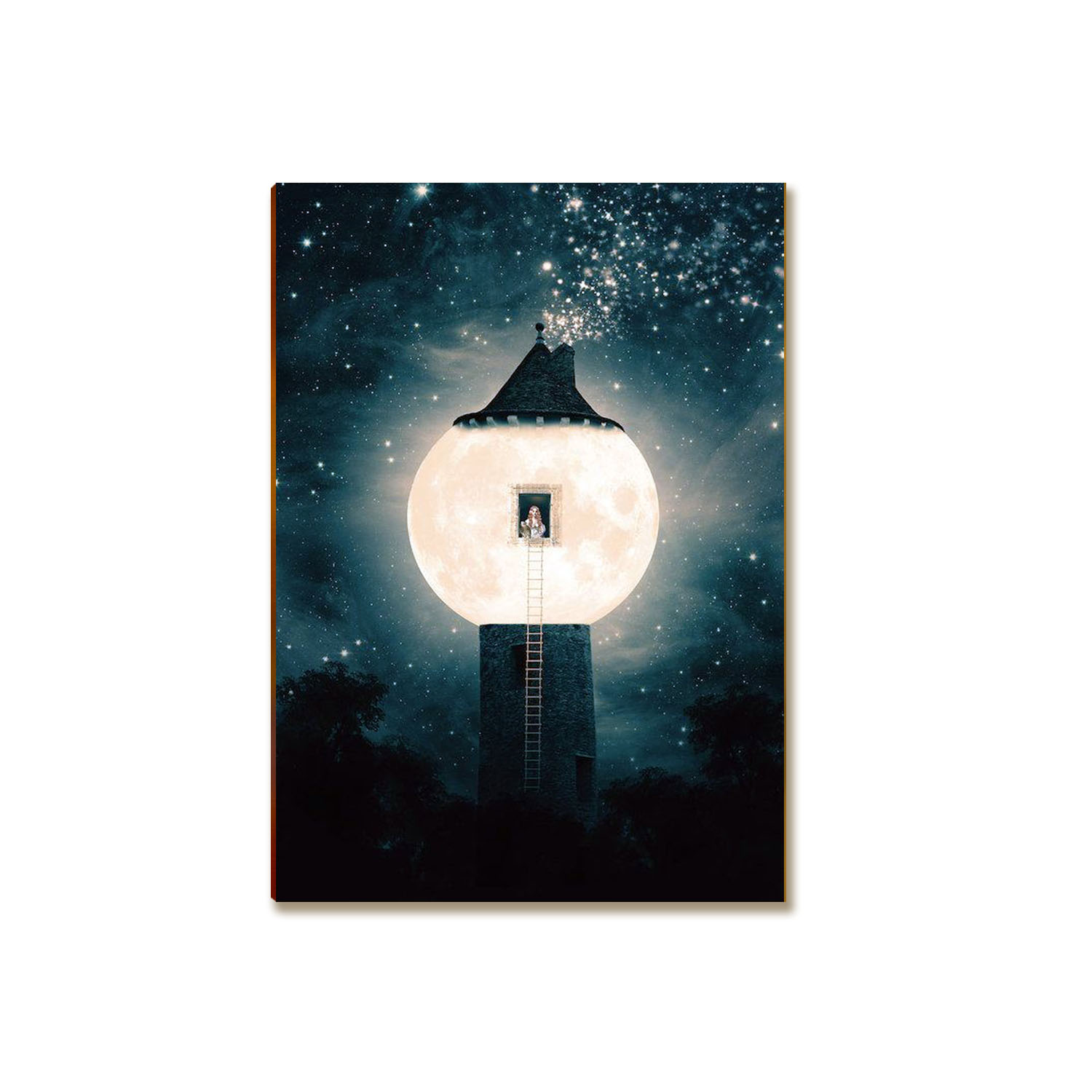 Placa Decorativa MDF A4 Lua Torre Mistica Sala Quarto LU1