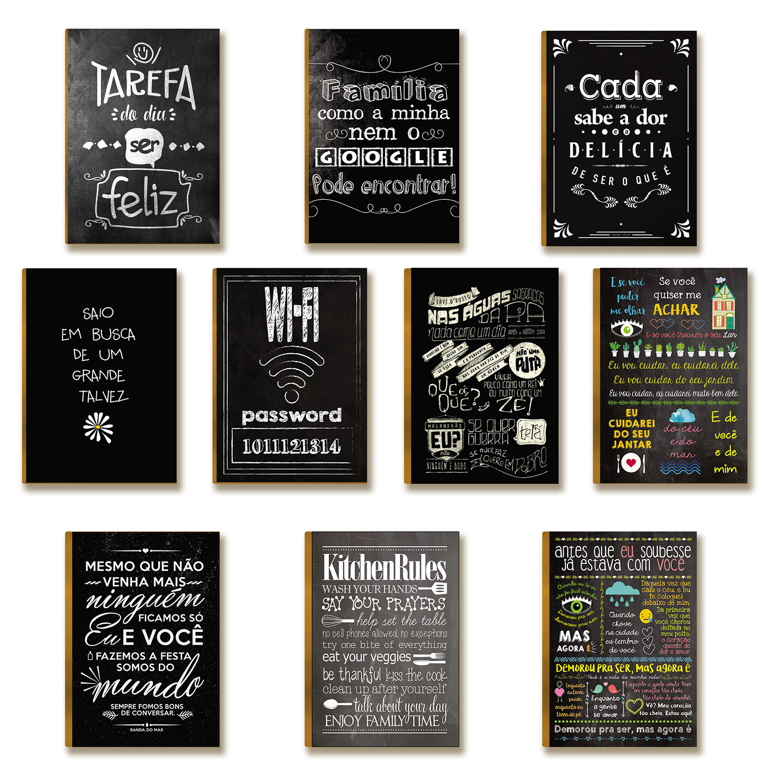 Kit 10 Placas MDF Frases em Estilo Giz para Casa DC39