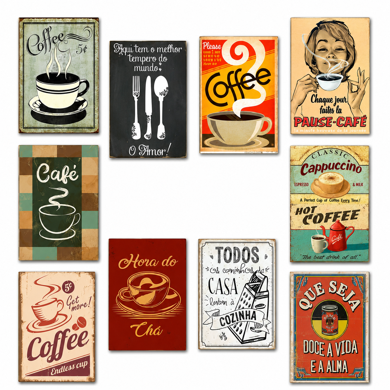Kit Com 10 Quadros Decoração Parede Placa MDF Café Cozinha