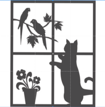 kit Quadro decorativo MDF Gato janela preto semi brilho 1und