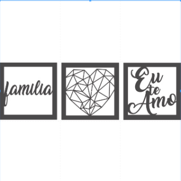 3 Quadro decorativo MDF Familia eu te amo preto semi brilho