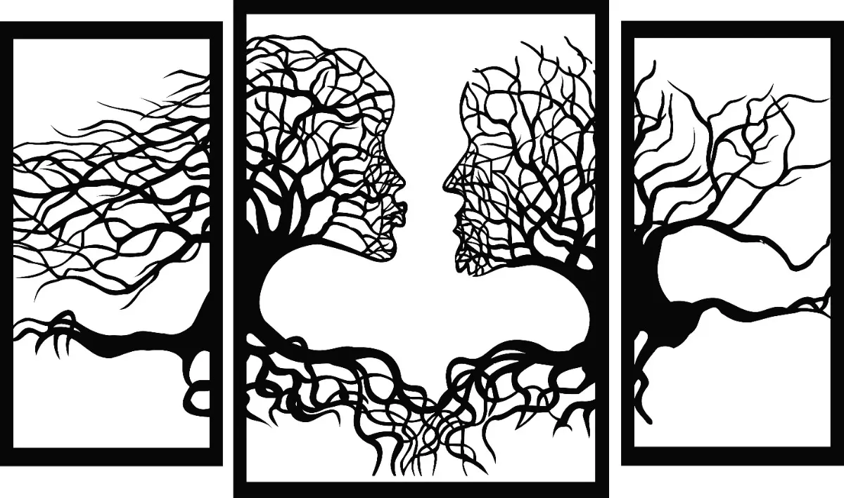 3 Quadros decorativo MDF Amor em árvores M preto semi brilho