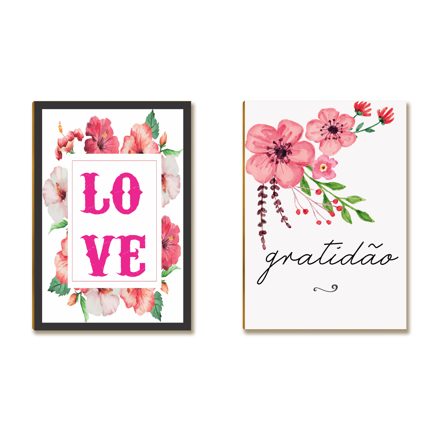 Kit 02 Placas MDF Love e Gratidão Decoração Parede Tamanho A4