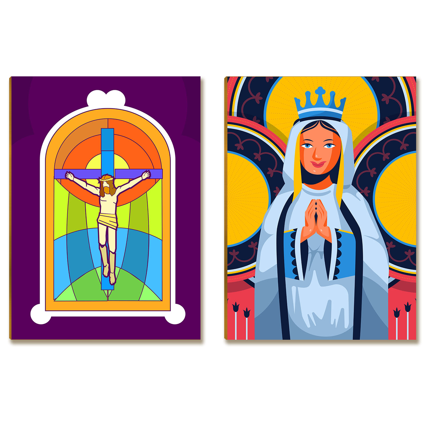Kit 2 Placas MDF Jesus E Maria Quadros Religioso Tam A4 FE8