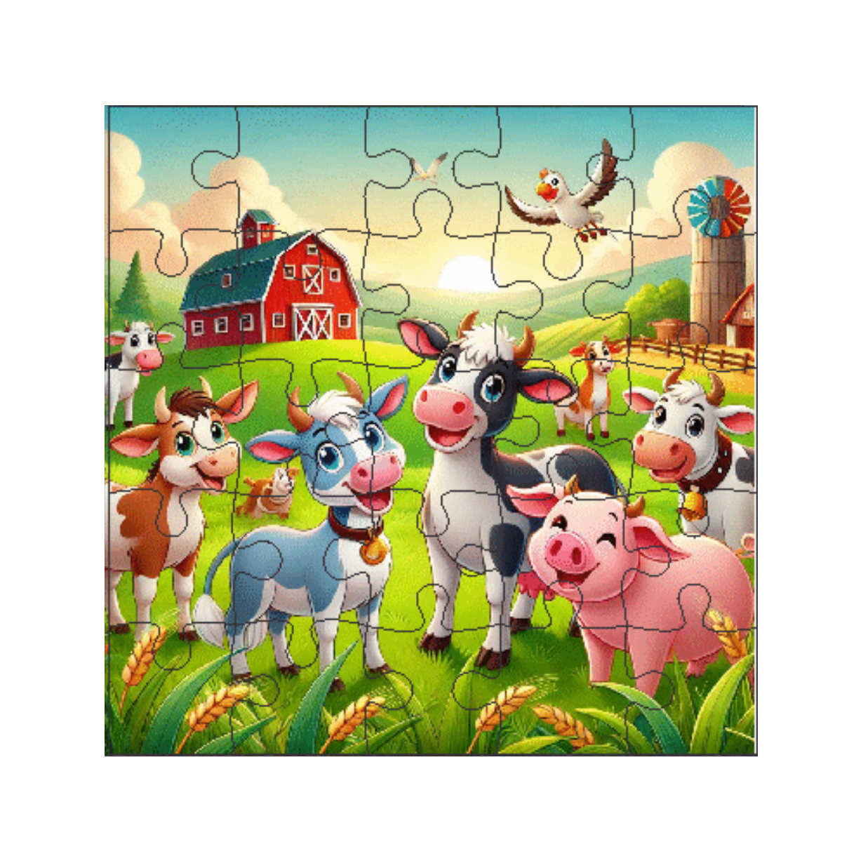 Kit 6 Jogos Quebra Cabeca Infantil  25 pecas desenho animado Desenho:Fazenda 1