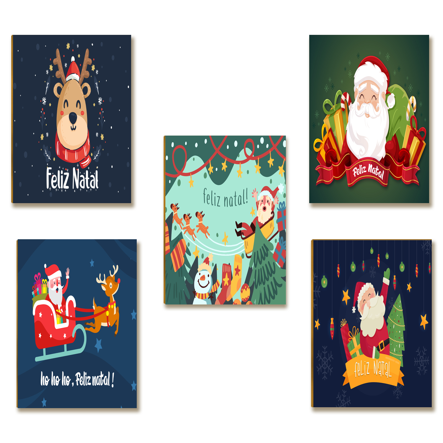 Kit 5 Placas Decorativas Natal Renas Papai Noel A4 MDF