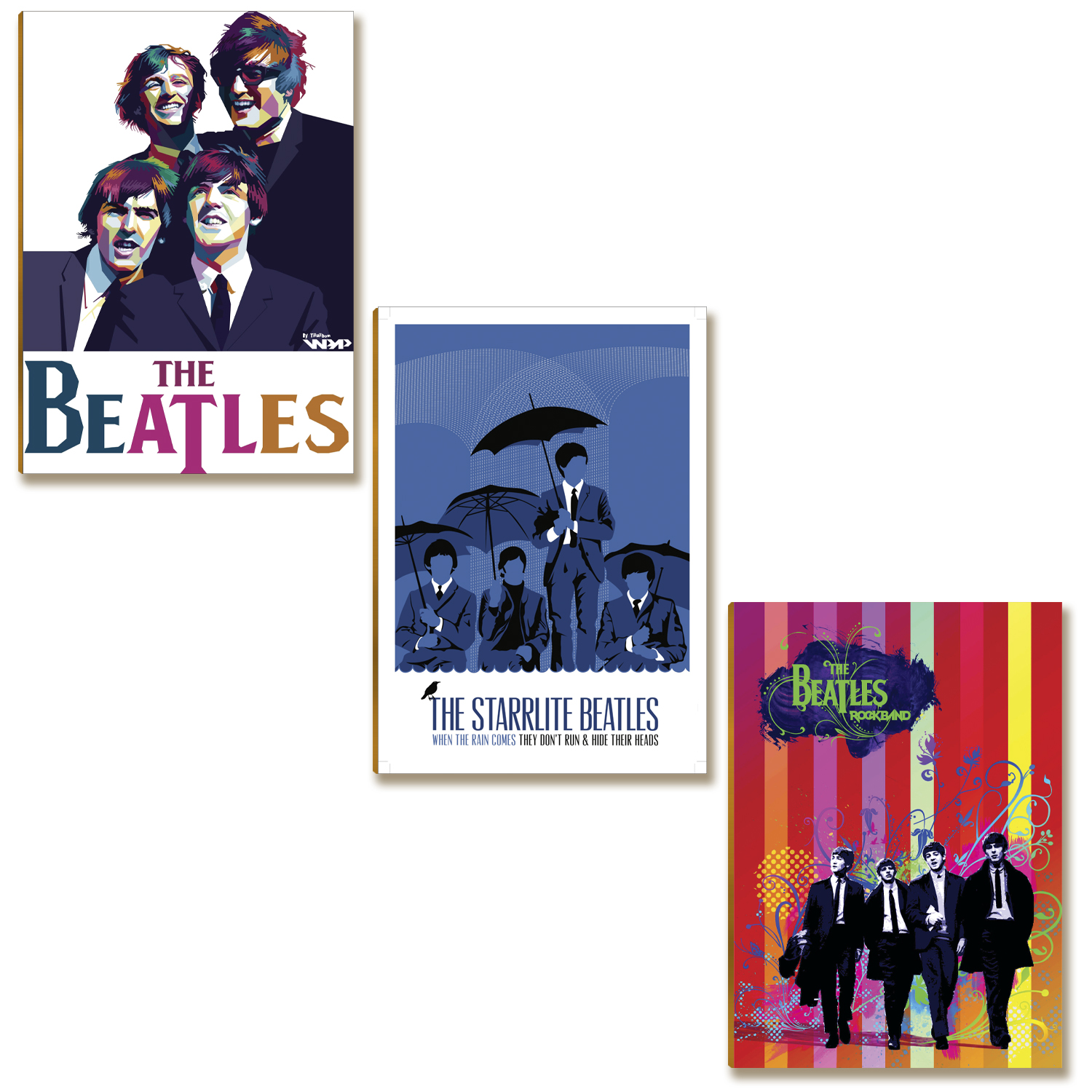 Kit 3 Placas MDF The Beatles Clássico Colorido Retrô