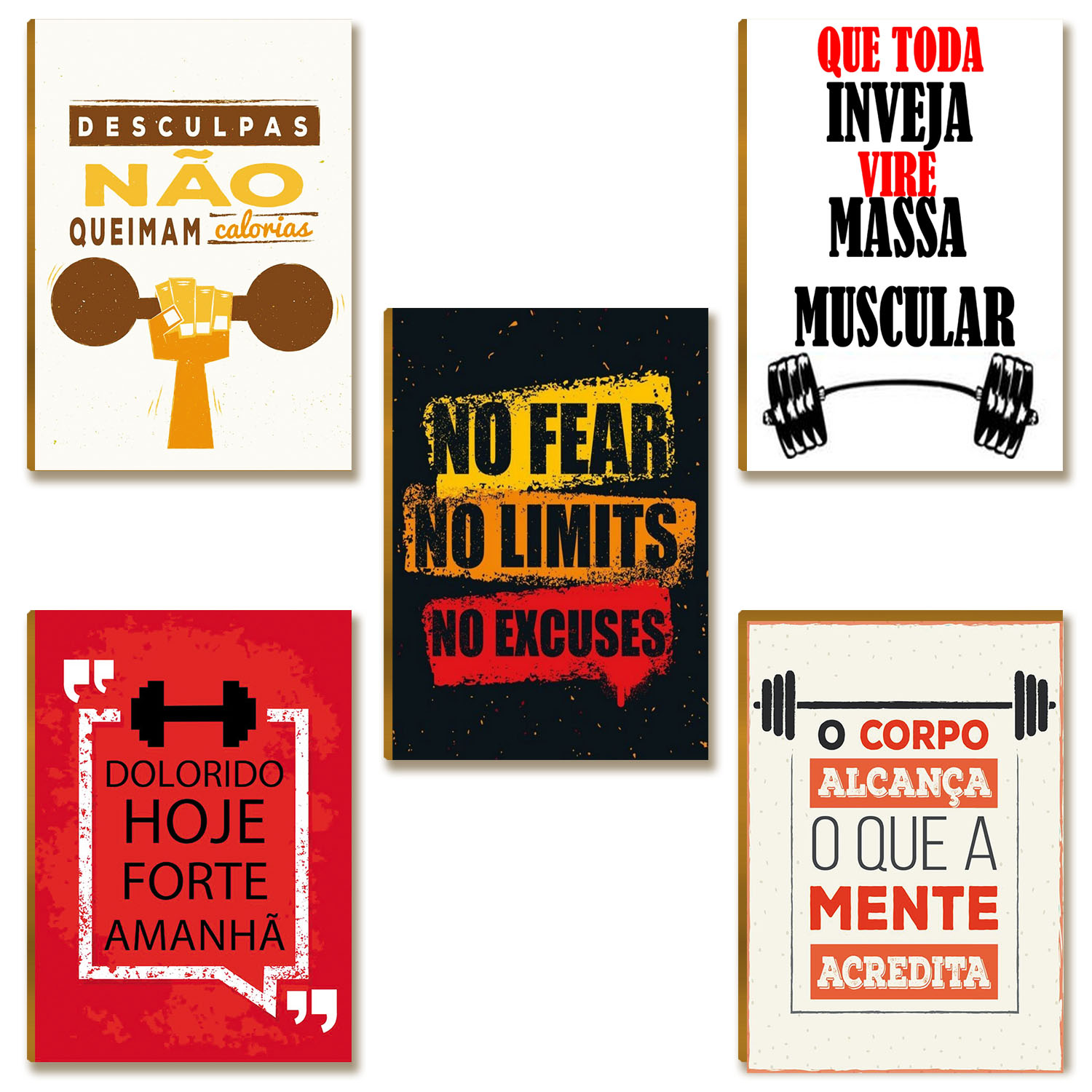 Kit 5 Placas MDF Energia e Motivação para Malhar Fitness AA2