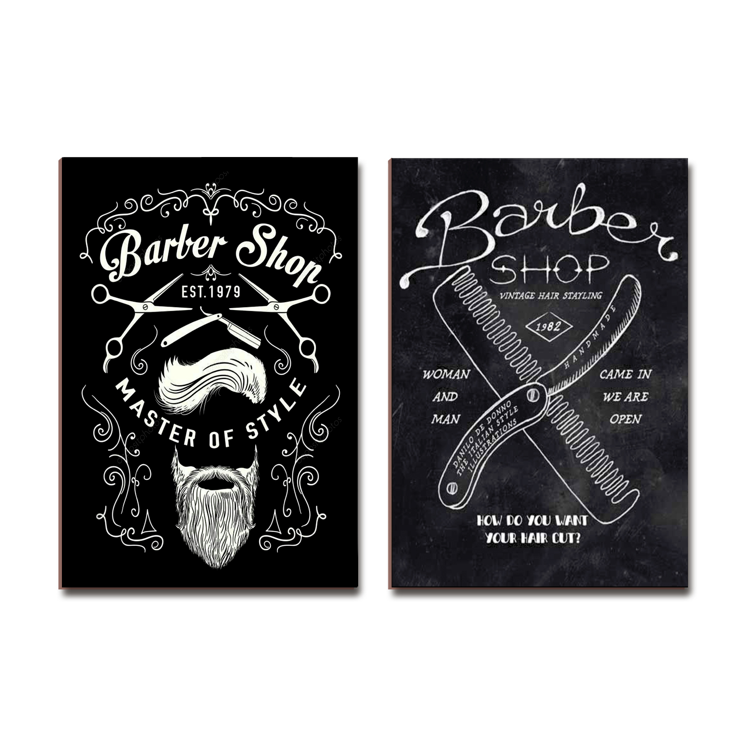 Kit 2 Placas MDF Barbearia Studio Decoração Quadro 28,7x22cm