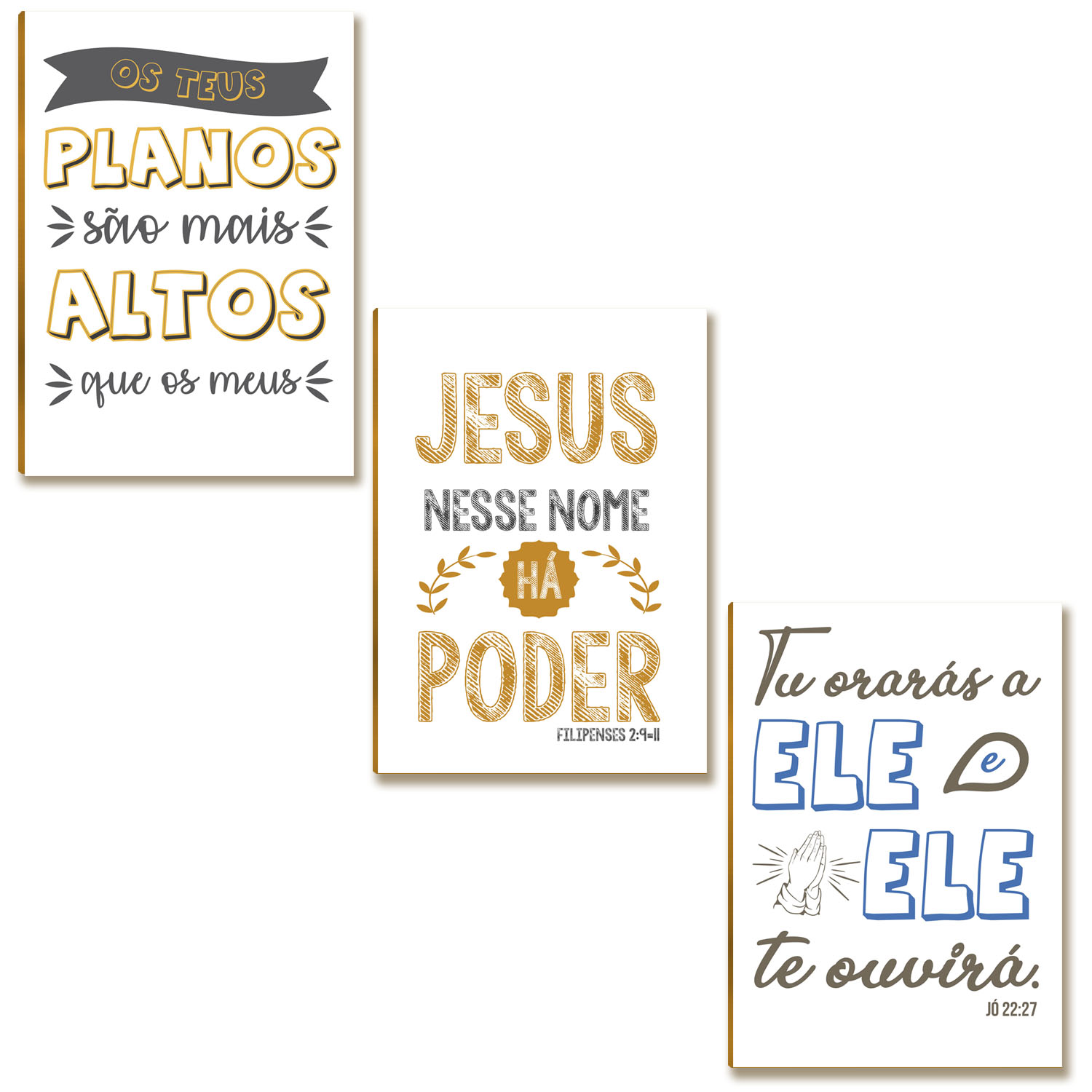 Kit 3 Placas MDF Frases Jesus Nesse Nome Tem Poder FE14