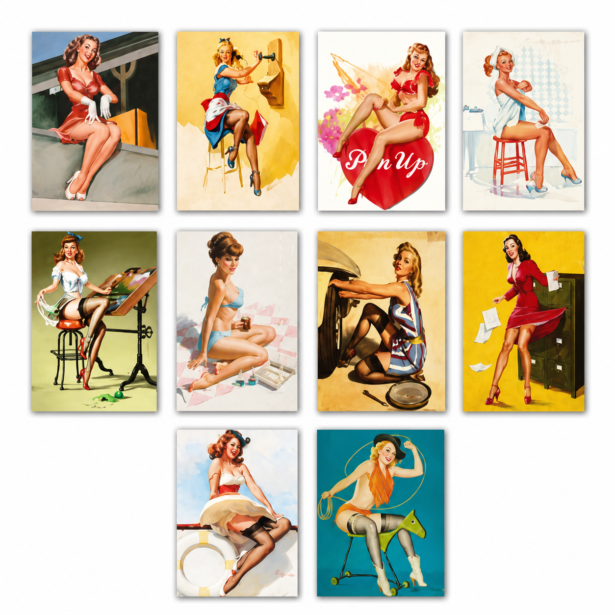 Kit com 10 Quadros Pin-Up Placas Decorativas MDF Quarto Sala