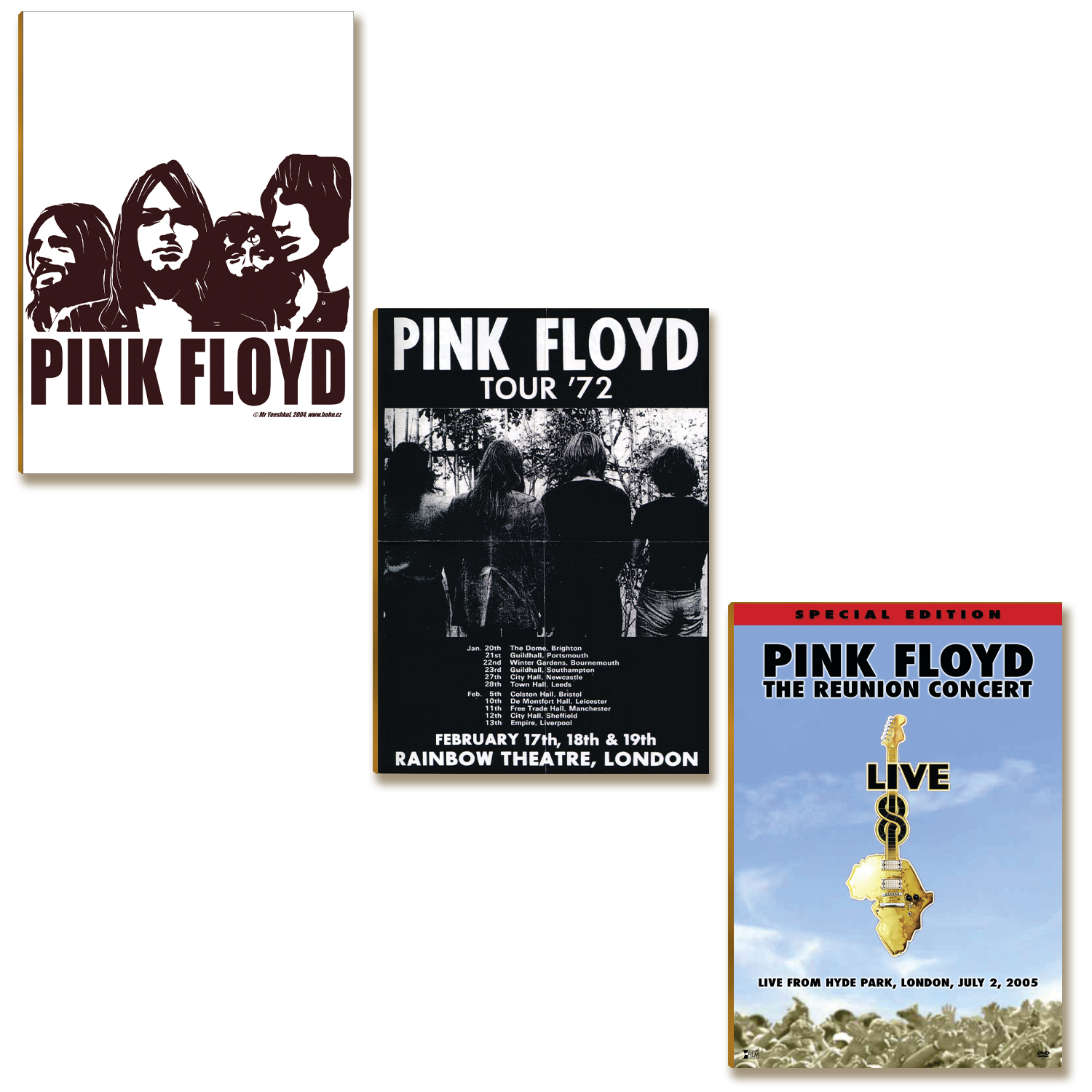 Kit 3 Placas MDF Rock Pink Floyd Tour 72 Reunion Concert