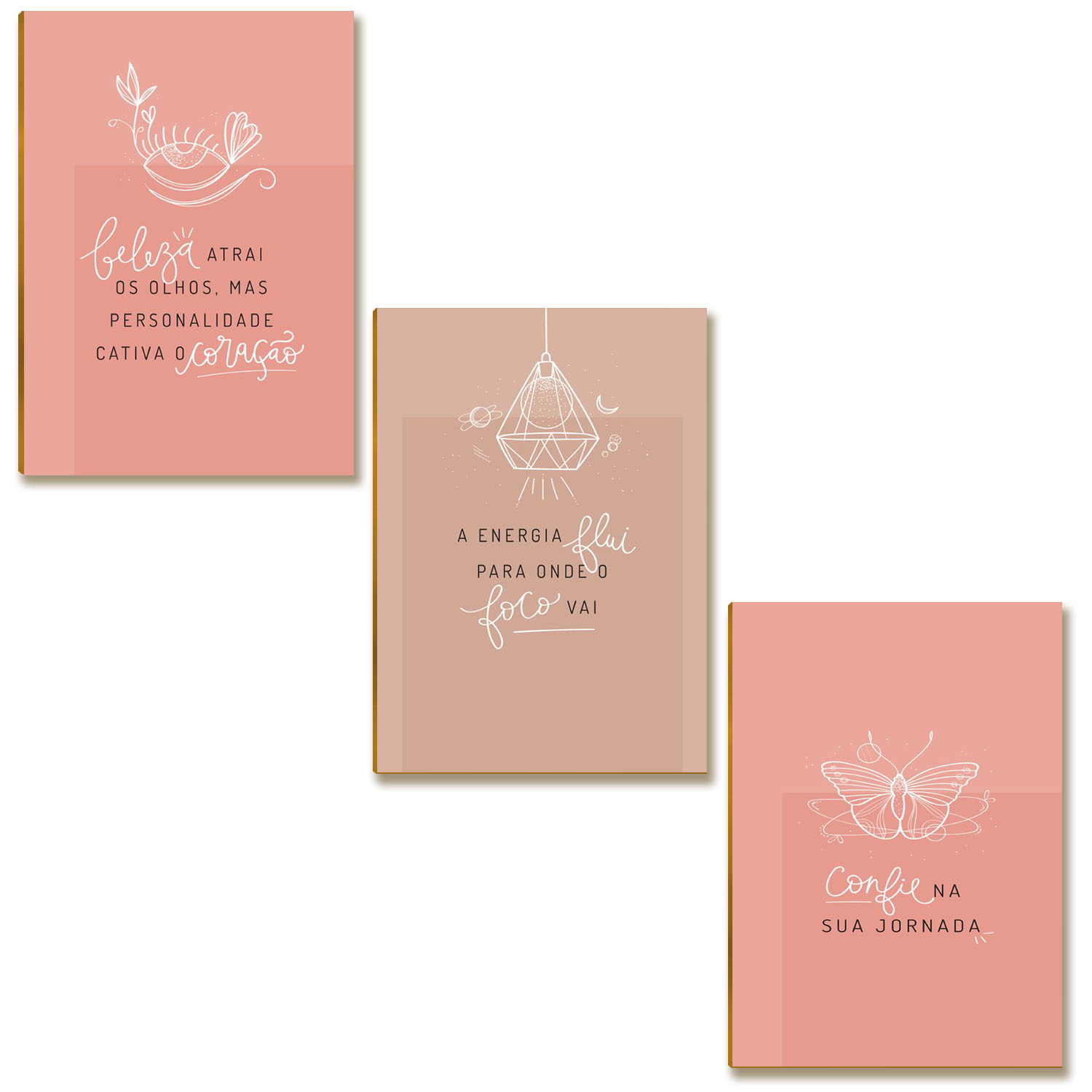 Kit 3 Placas MDF Motivação Foco Energia Decoração A4 FS4