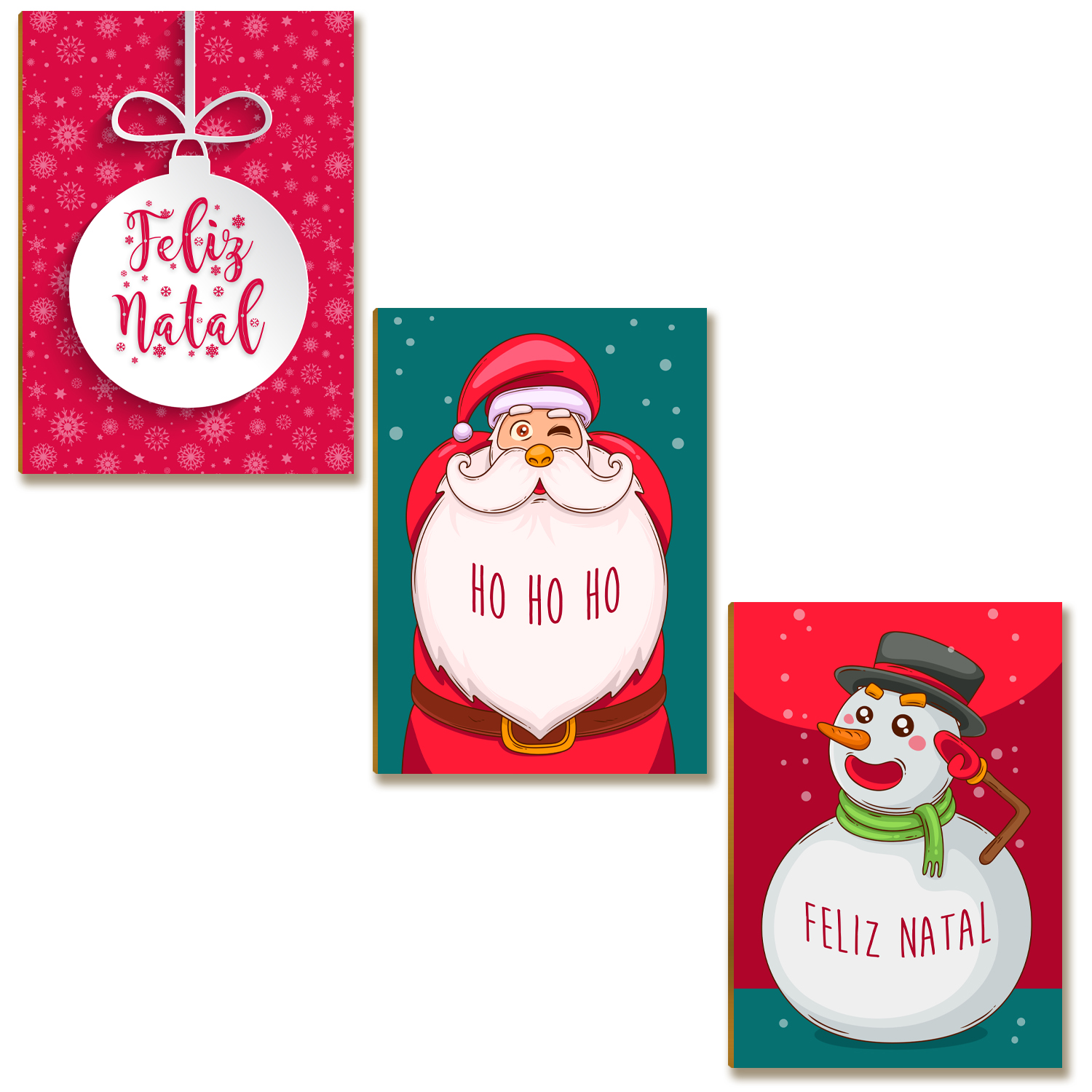 Kit 3 Placas MDF Natal Noel Boneco Neve Bolinha Decor A4