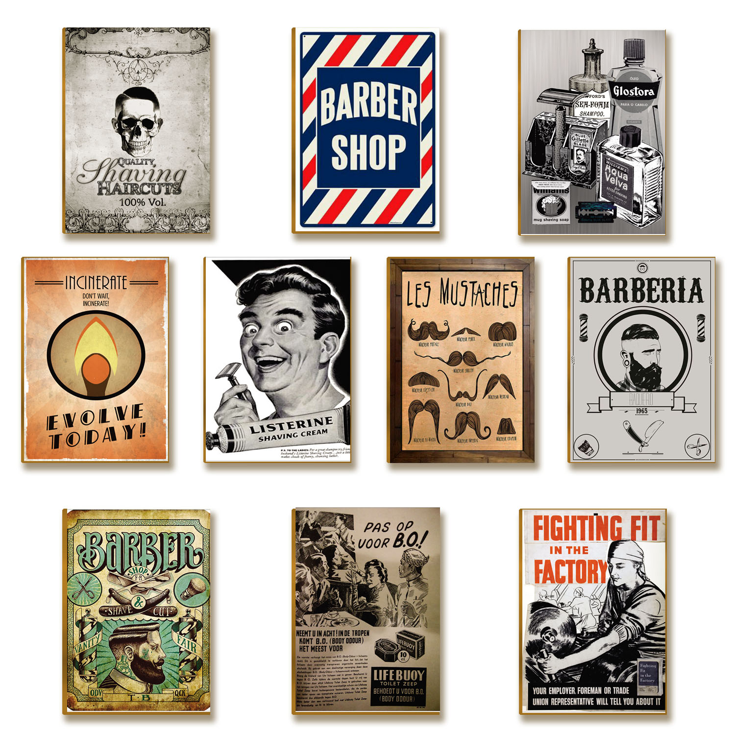 Kit 10 Placas MDF Barbearia Vintage Retrô Rústico A4 BR23