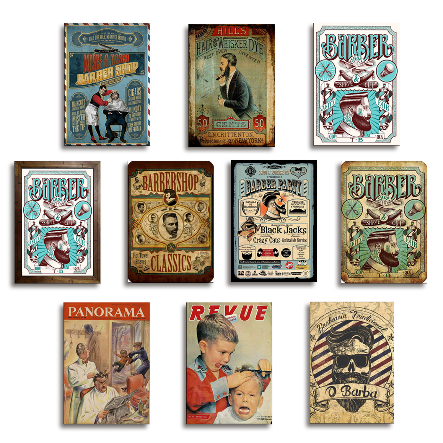 Kit com 10 Placas MDF Quadros Barbearia Decoração 28,7x22cm