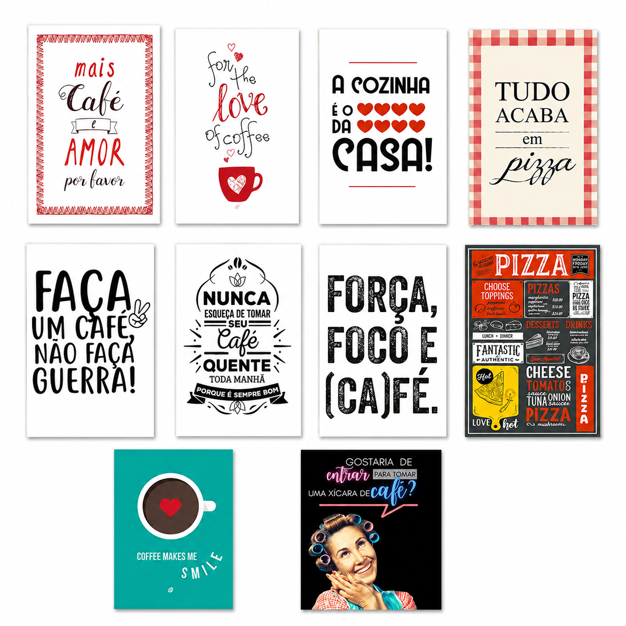 Kit Com 10 Quadros Decoração Parede Placa MDF 3mm Cozinha