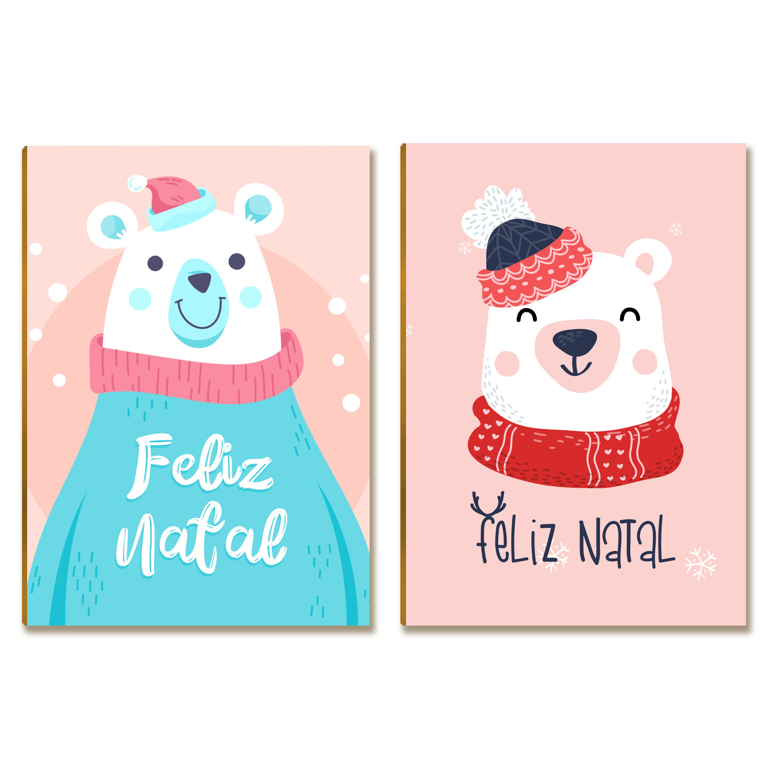 Kit 2 Placas MDF Natal Ursinhos Fofos Ilustrados Decor A4