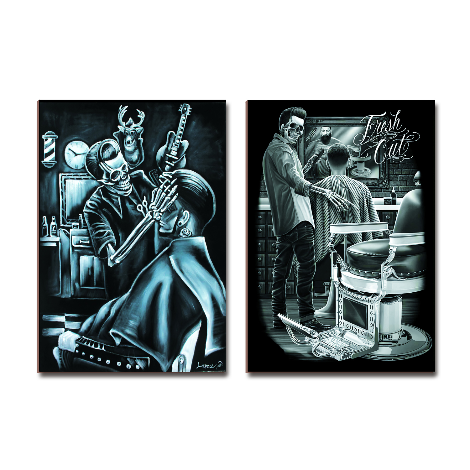 Kit 2 Placas MDF Quadro Barbearia Studio Decoração 28,7x22cm
