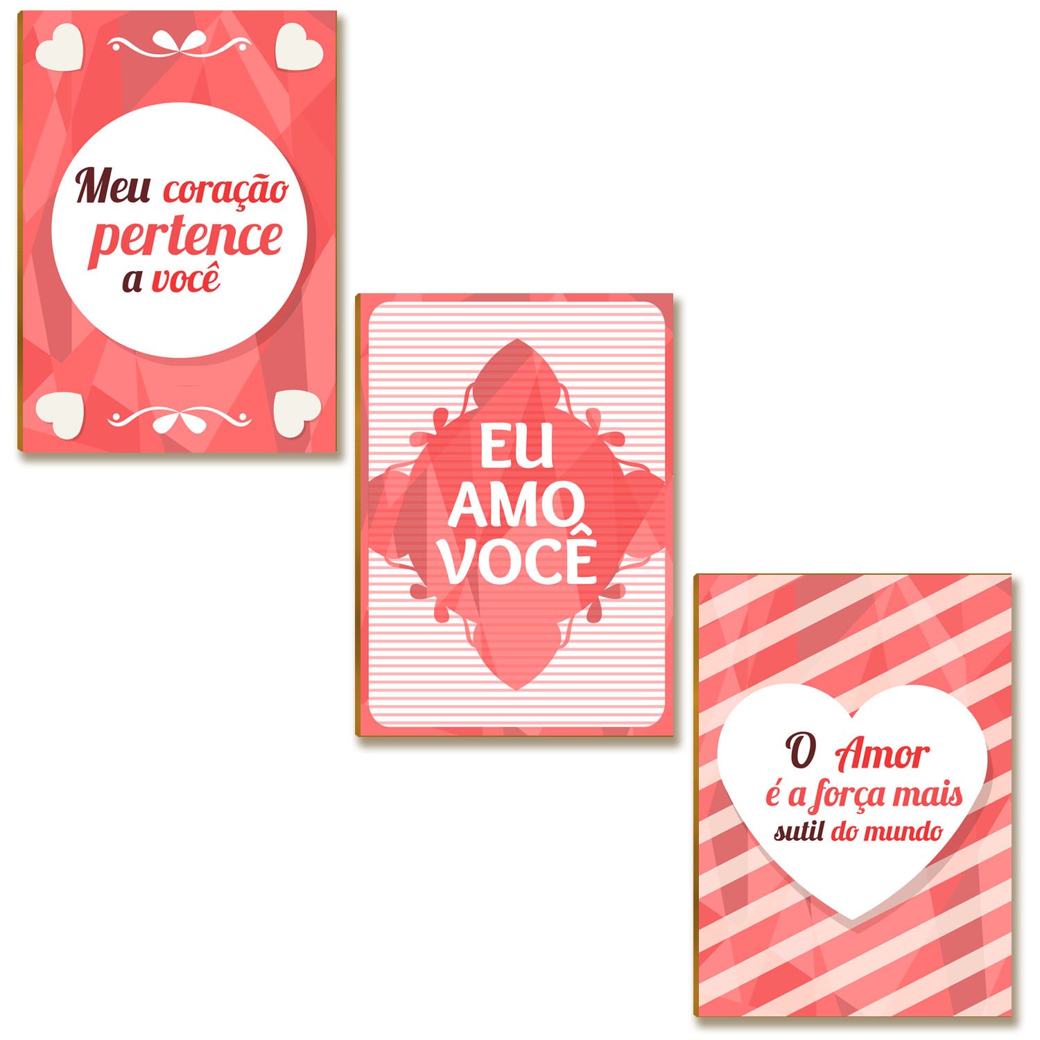 Kit 03 Placa MDF Eu Amo Você Decoração Quadros Tam A4  AR10
