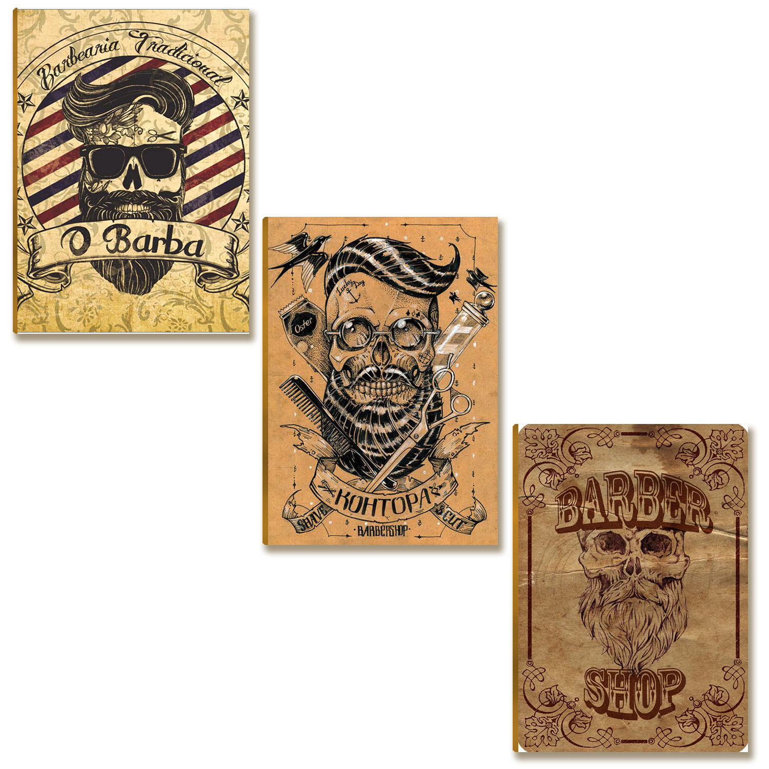 Kit 03 Placas MDF A4 Barbearia Antiga Vintage Parede BR32