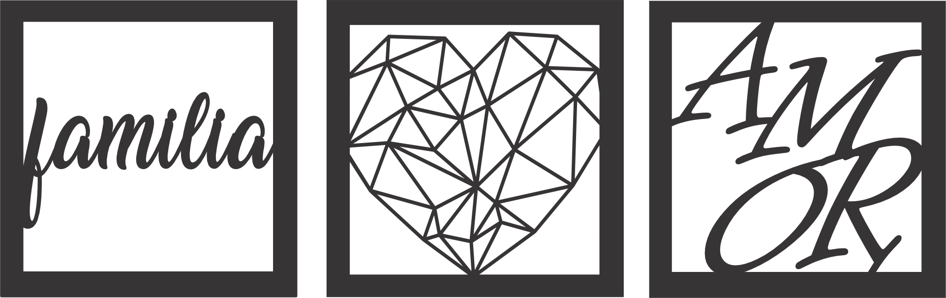 Quadro decorativo MDF Familia amor preto 3 und com adesivo