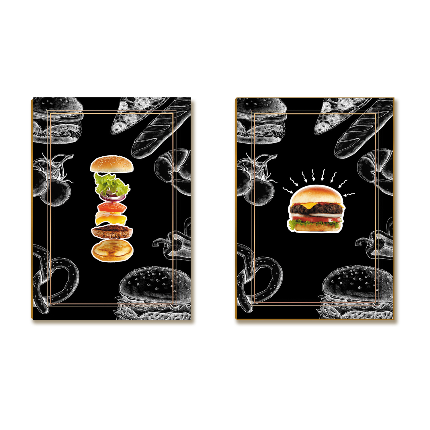 Kit 02 Placas MDF Hamburguer Decoração Cozinha Lanchonete A4