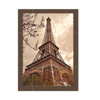 Quadro Decorativo Torre Eiffel Tam A3 Moldura em Madeira(T2) Cor:Marrom Escuro