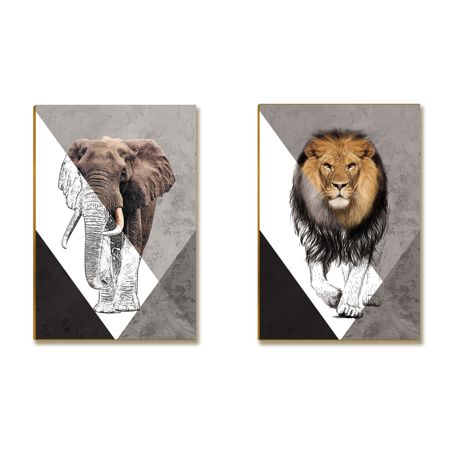 Kit 02 Placas MDF Leão e Elefante Decoração Parede Tam A4