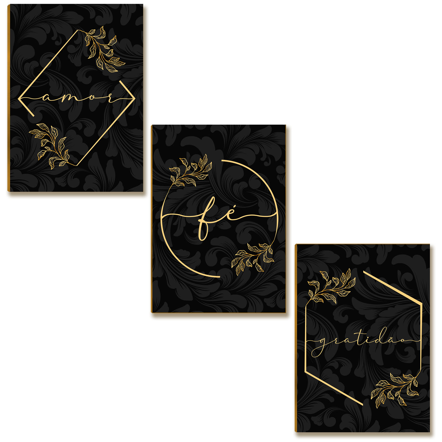Kit 03 Placas Decor MDF Amor Fé Gratidão Tamanho Tam A4 AR7