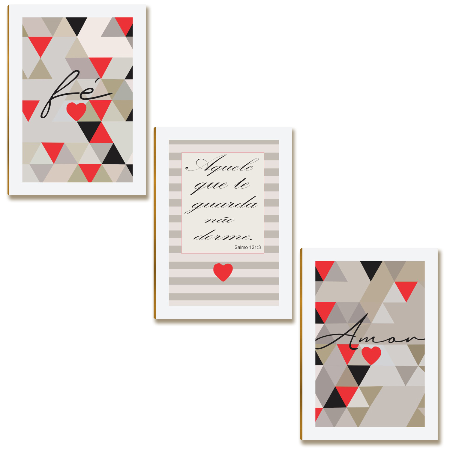 Kit 3 Placas MDF Fé Amor Salmo Bíblico Decoração Cristã A4