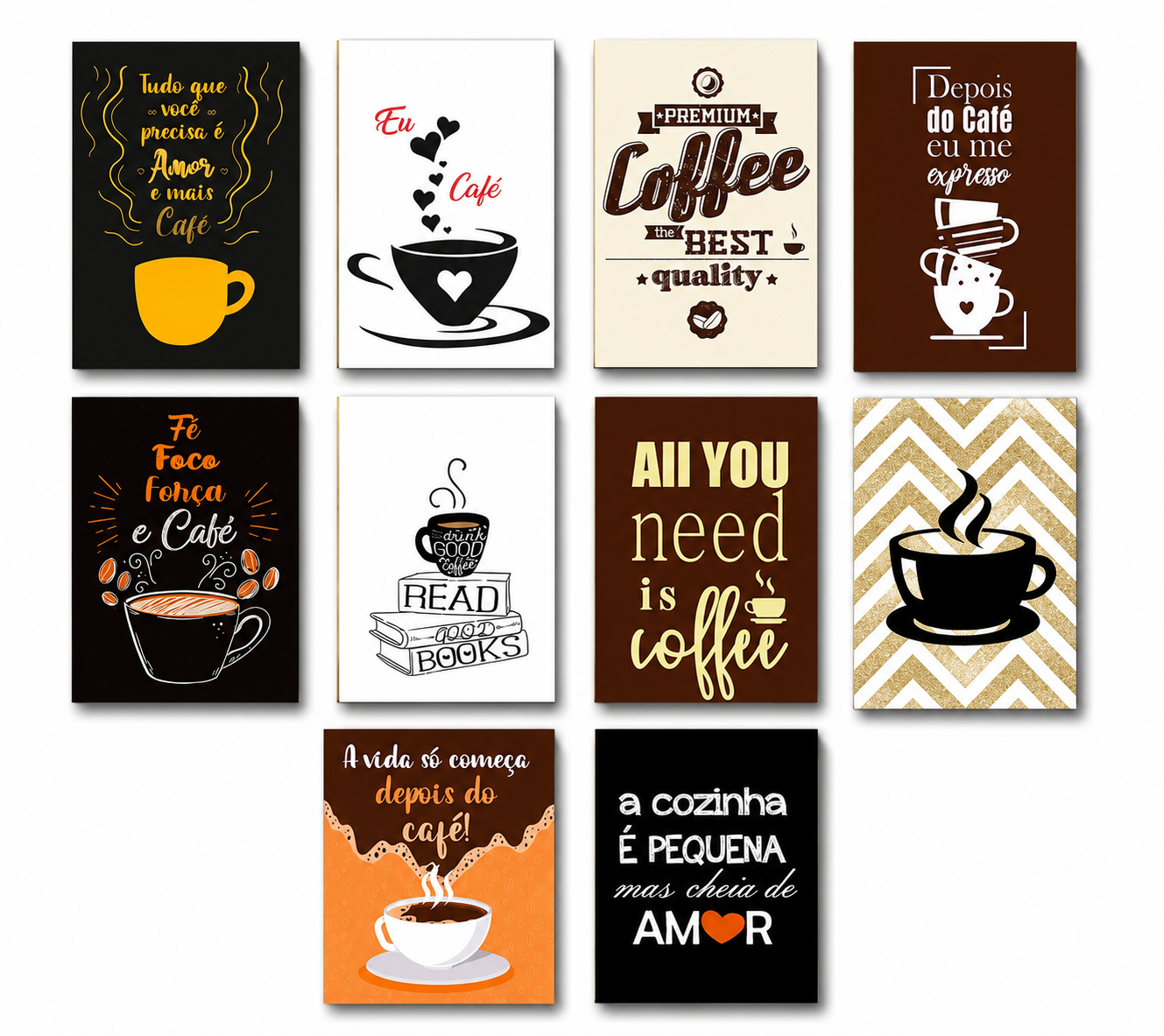 Kit 10 Quadros Decoração Placa MDF Cozinha Restaurante Café