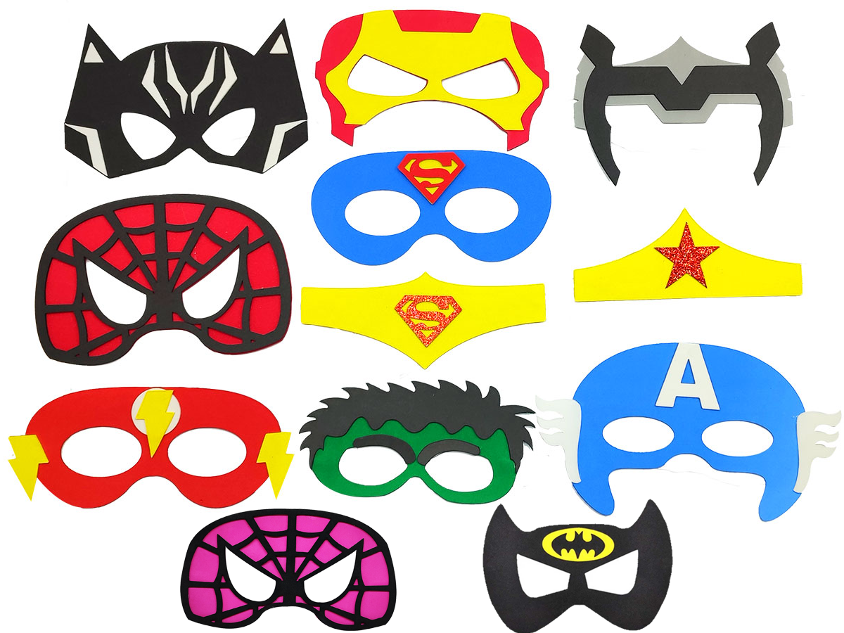 Kit 35 Mascaras EVA Fantasia Infantil Super Heróis