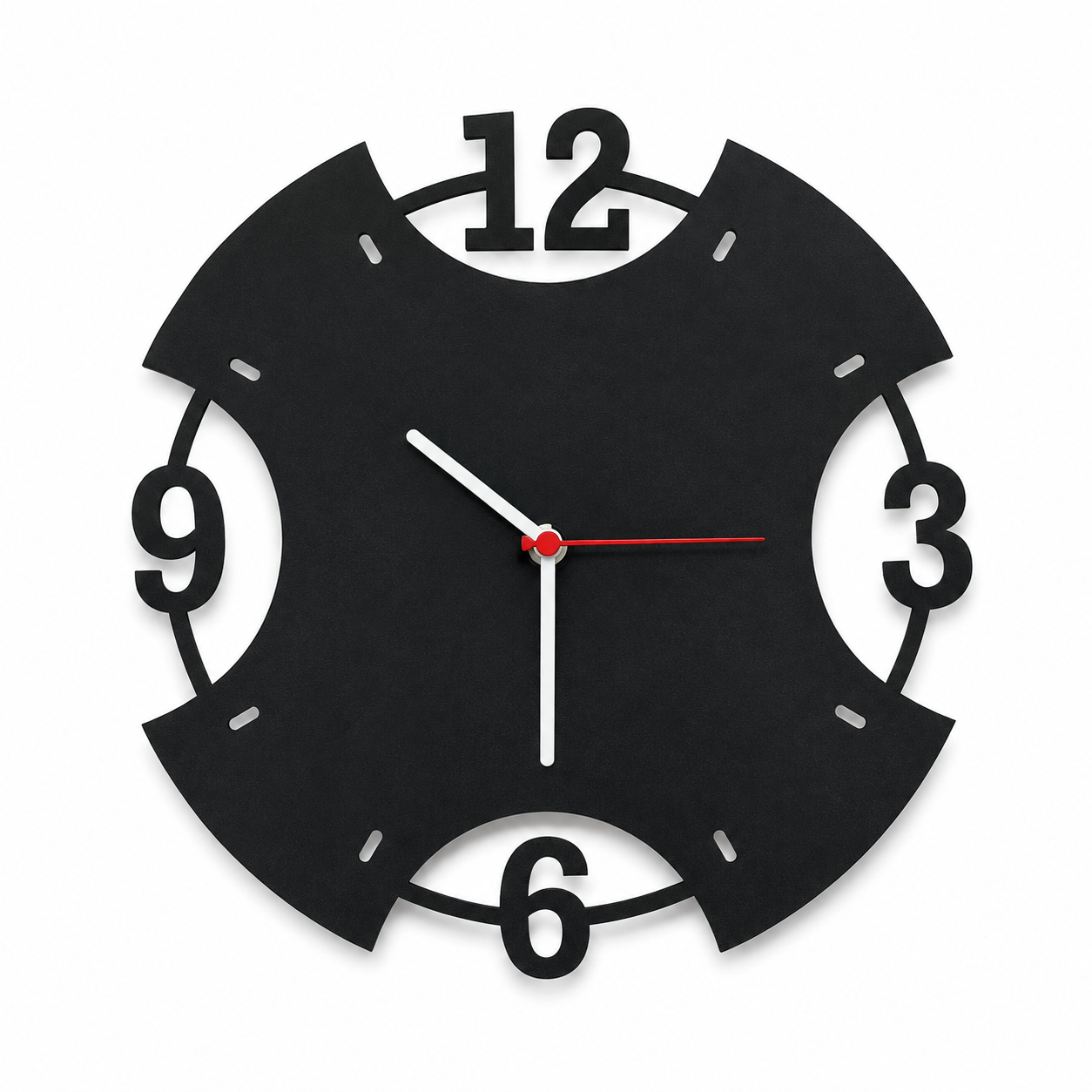 Relógio MDF Em Movimento De Parede Preto Decorativo Moderno