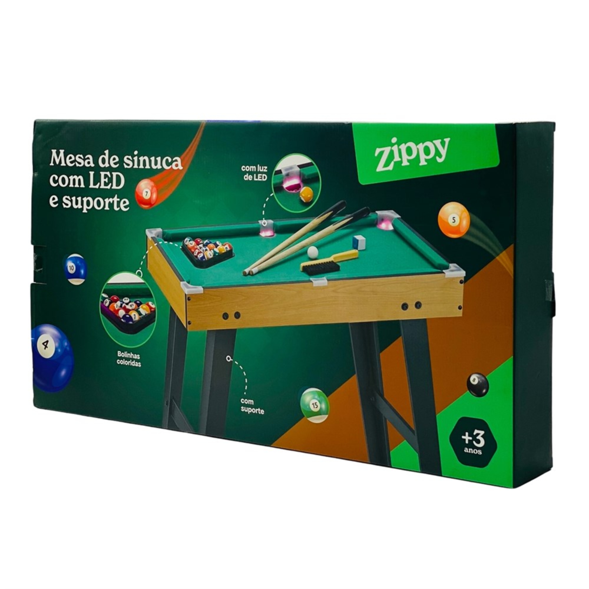 Brinquedo Infantil Mesa de Sinuca Master em Madeira com Led Zippy Toys - 11112