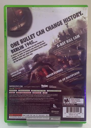 Sniper Elite V2 Xbox 360 Original Midia Fisica capa impressa