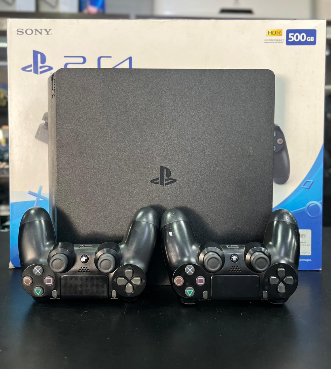 PLAYSTATION 4 500GB + 02 CONTROLES ORIGINAIS SEM FIO + PES 2020 + GTA V PREMIUM EDITION + FONE ORIGINAL PS4 + CAIXA