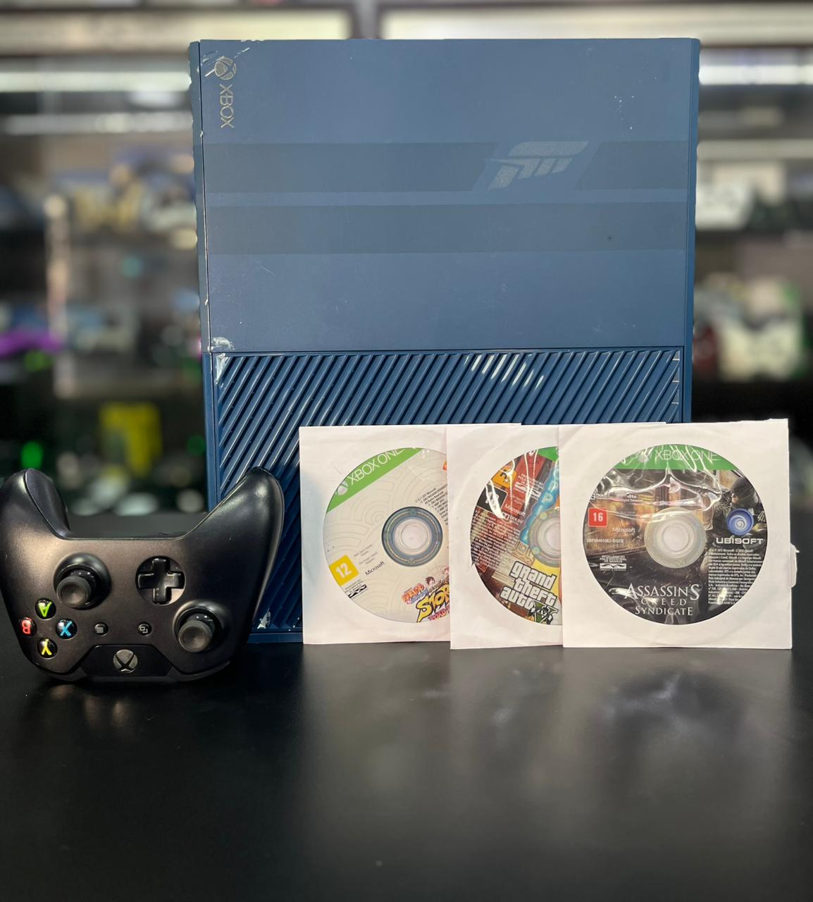Xbox One 1TB Edição Especial Forza Azul + Controle Original + 03 Jogos + Garantia Pronto para Jogar