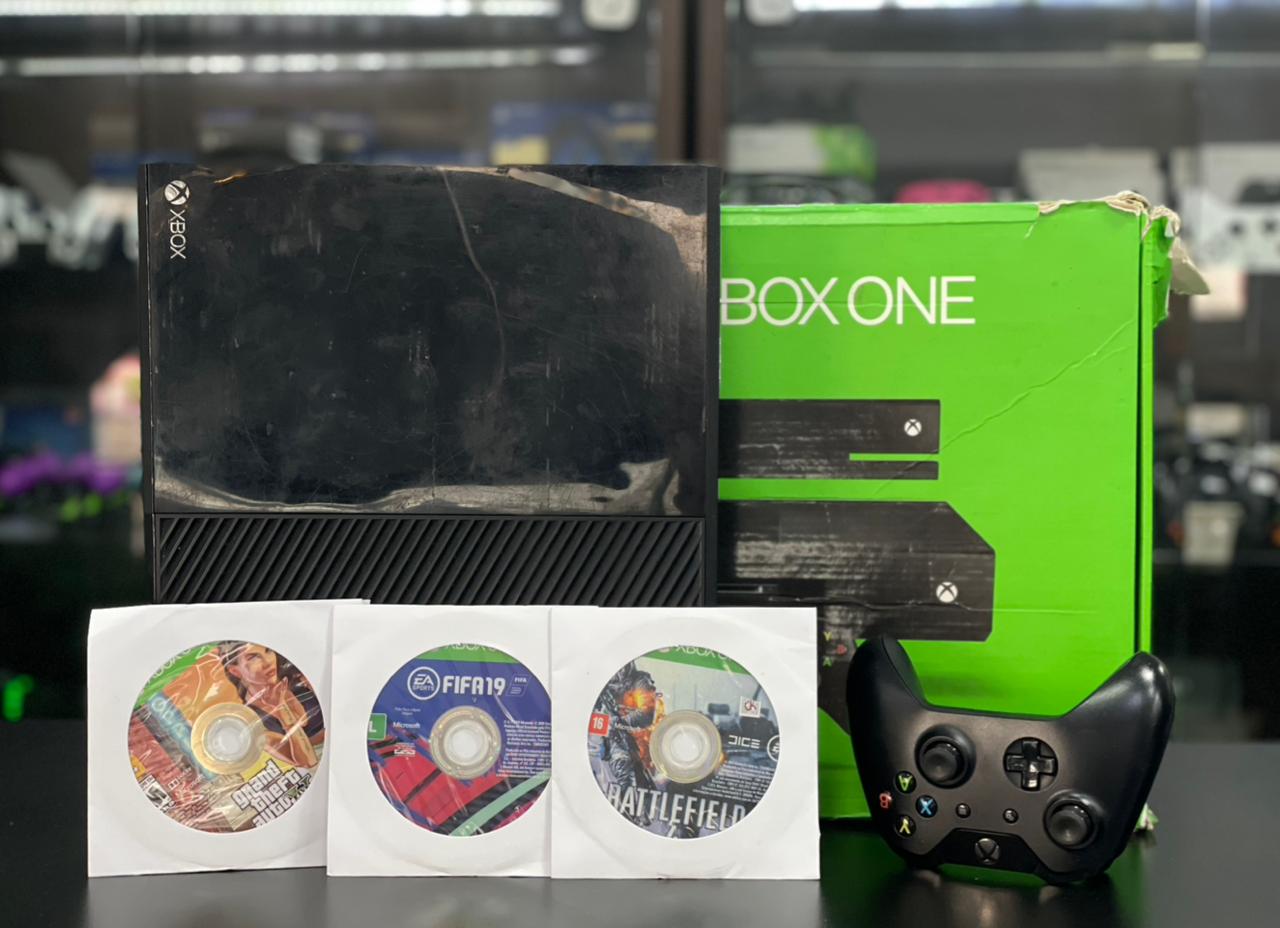 Xbox One 500GB + Controle Original Sem Fio + 3 Jogos Físicos Brinde – Revisado e Pronto para jogar