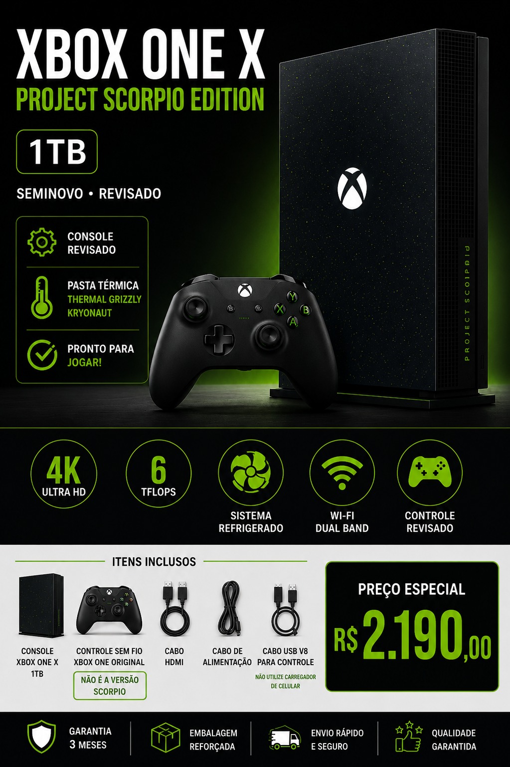 Xbox One X Project Scorpio Edition 1TB Original Seminovo Revisado